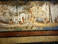 Szene aus einem altägyptischen Grabmal, Reise eines Verstorbenen ins Jenseits, Ägyptisches Museum