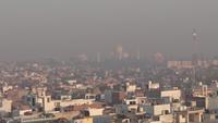 Blick am Morgen vom Hoteldach zum Taj Mahal in Agra