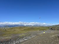 Blick auf Gletscher von Dyrholaey Halbinsel