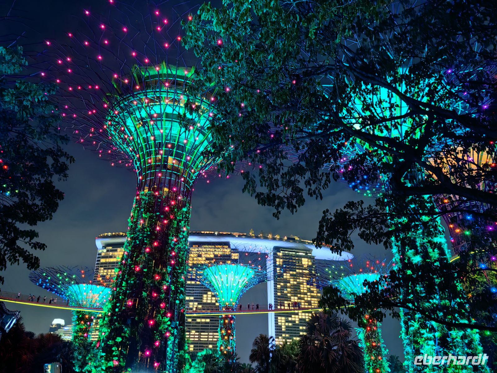 Die spektakuläre Lichtshow an den Supertrees in Singapur &ndash; &copy; Simone Willner (Eberhardt TRAVEL)
