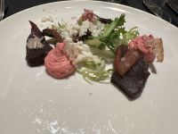 Vorspeise -  mit Gin und Wacholder geräuchertes Rentier mit Preiselbeercreme &ndash; &copy; Sabine Letzybyll (Eberhardt TRAVEL)