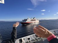 Begegnung mit dem Südrouten Schiff von Hurtigruten 