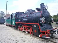 Eine restaurierte Kleinbahnlok in Elk