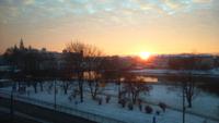 Blick auf die Weichsel und das Wawelschloss mit Sonnenaufgang