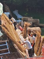 151 Besuch im Schweizerischen Freilichtmuseum Ballenberg - Ungarische Handwerker decken in Handarbeit das Reetdach eines Bauernhauses neu &ndash; &copy; Annette Probst-Weise (Eberhardt TRAVEL)