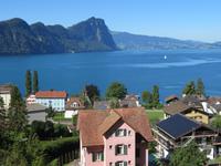 Fahrt mit dem Dampfzug auf die Rigi - Blick über den Vierwaldstättersee &ndash; &copy; Annette Weise (Eberhardt TRAVEL)