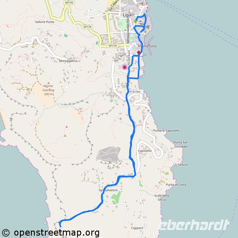 Wanderroute Lipari, © openstreetmap.org &ndash; &copy; Dominik Zilliken (Eberhardt TRAVEL)