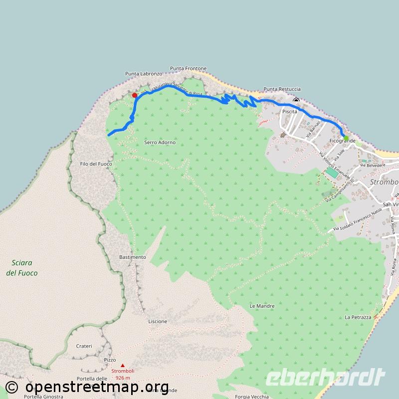 Wanderroute Stromboli Observatorium, © openstreetmap.org &ndash; &copy; Dominik Zilliken (Eberhardt TRAVEL)