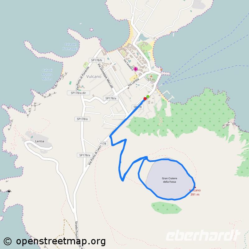 Wanderroute Vulcano, © openstreetmap.org &ndash; &copy; Dominik Zilliken (Eberhardt TRAVEL)