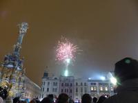 Neujahrsfeuerwerk auf dem Markt von Olomouc