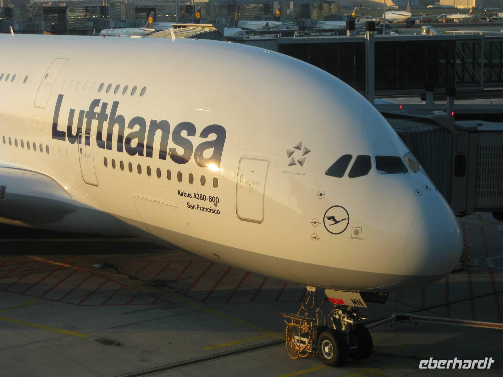 Unser Flieger A 380 nach Los Angeles auf dem Flughafen in Frankfurt &ndash; &copy; Annette Zocher (Eberhardt TRAVEL)