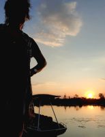 Namibia - Bootsfahrt auf dem Kwando - Sundowner