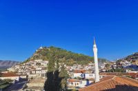 Blick auf Berat von der Frühstücksterrassse des Hotels aus