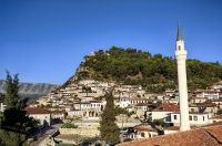 Ausblick von der Frühstücksterrasse unseres Hotels Portik in Berat