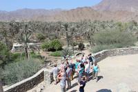 Reisegäste mit Blick zu einem alten Friedhof