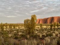 9. Reisetag – Sonnenaufgang am Uluru – Kata Tjuta im Hintergrund