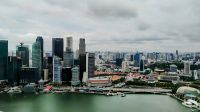 Ausblick vom Marina Bay Sands Hotel, Singapur 