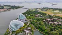 Ausblick vom Marina Bay Sands Hotel auf Gardens by the bay Singapur 