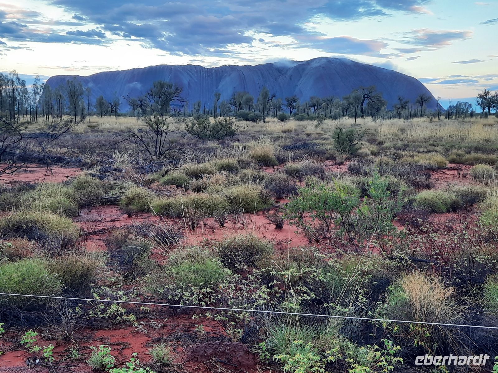 wolkenverhangener Uluru