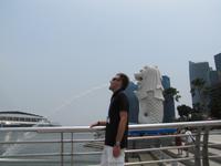 Singapur Löwe und die Skyline von Singapur