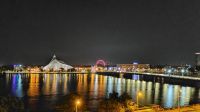 Blick von unserer Rooftop-Terasse auf den Daugava und Bibliothek 