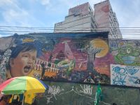 Graffiti auf dem Weg zur Treppe Selaron im Viertel Lapa in Rio de Janeiro Brasilien