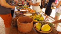 Buffet mit typischen Früchten und Speisen bei den Indianern im Amazonas. @Anette Rietz