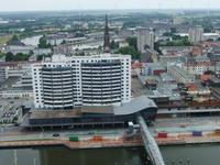 Blick von der Aussichtsplattform des Atlantic-Hotels auf Bremerhaven