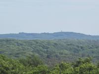 Blick vom Adlerhorst Naturerbezentrum Prora auf die Spitze vom Jagdschloss Granitz