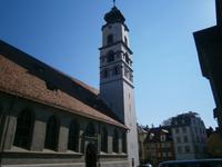Der Turm der protestantischen Kirche von Lindau, ebenfalls am Markt gelegen 