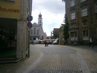 Lindau, Blick zum Marktplatz, im Hintergrund die ev. Kirche 