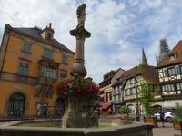 Obernai - Rathaus mit Brunnen der Heiligen Odilie