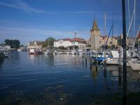 Lindau, Blick auf den Hafenbahnhof mit dem Mangturm