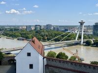 3. Tag – Bratislava – Blick von der Burg zur „UFO-Brücke“ über die Donau