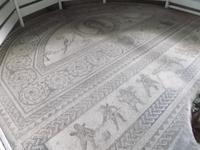 Mosaike in der Römervilla von Bignor, Gladiatorendarstellung und Venuskopf