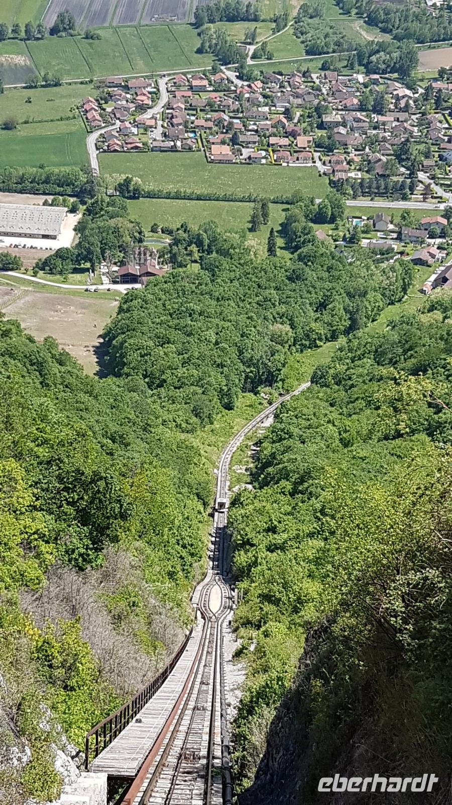 Starke Neigung der Zahnradbahn Saint-Hilaire du Touvet 