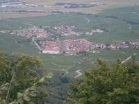 Blick von der Hochkönigsburg auf St. Hippolyte und unser Hotel