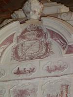 Chambord, Kacheloffen Motitz von Saachsen, Bastardwappen (Detail)