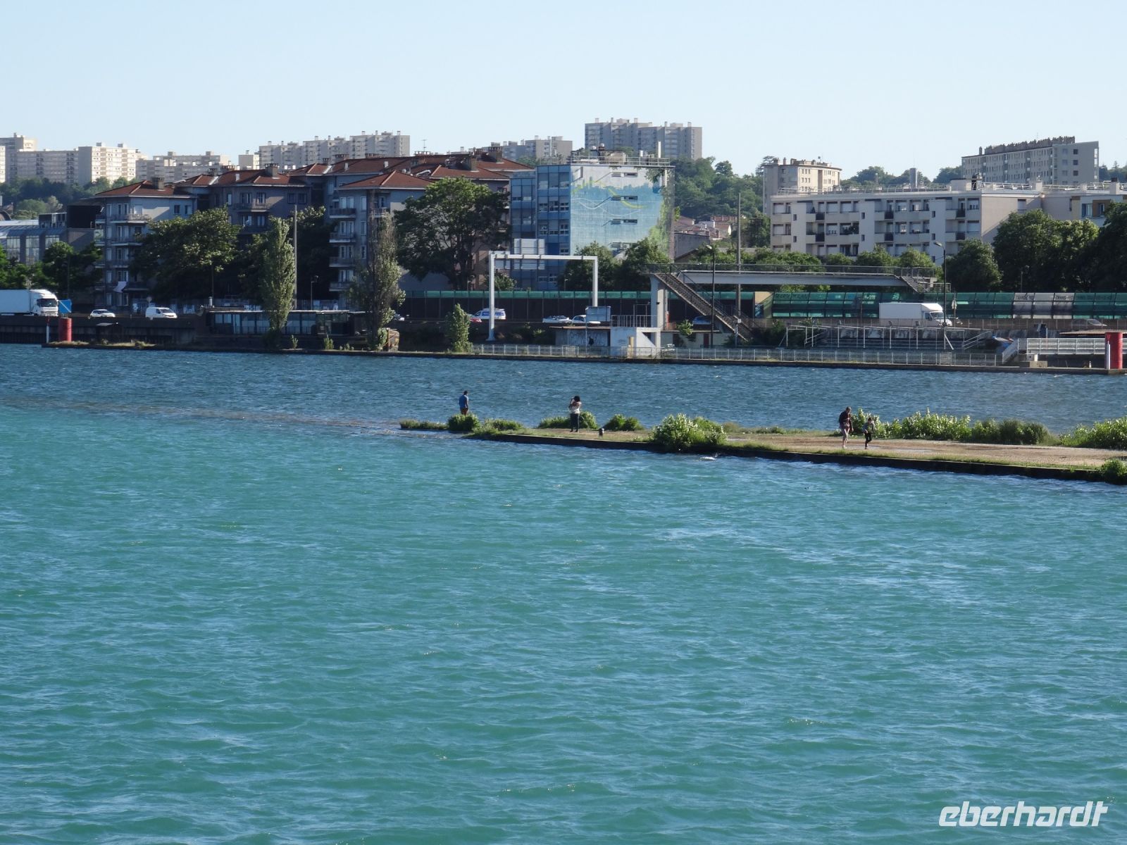 Lyon - Ausfahrt, Zusammenfluss von Rhone und Saone