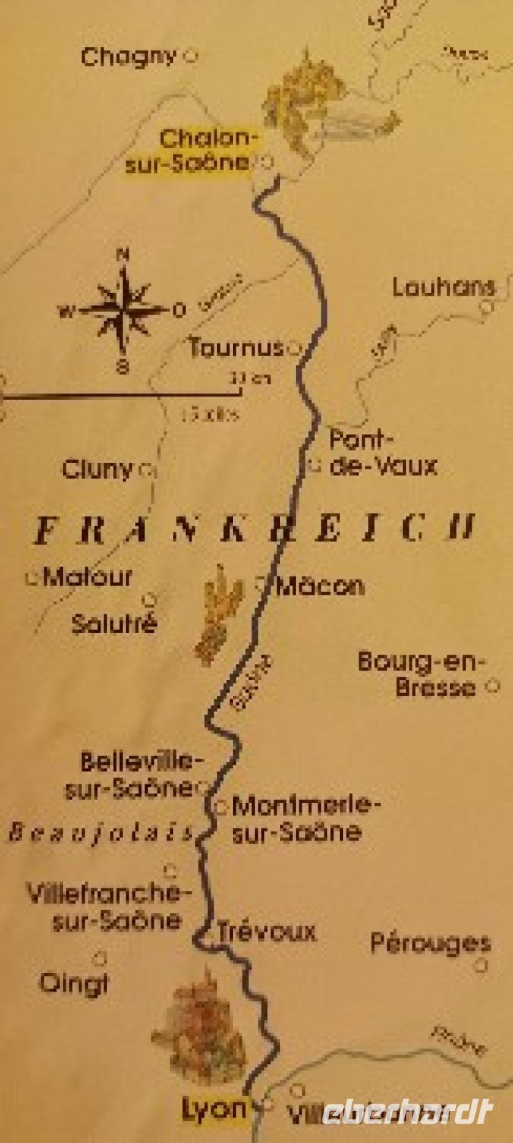 Route auf der Saone