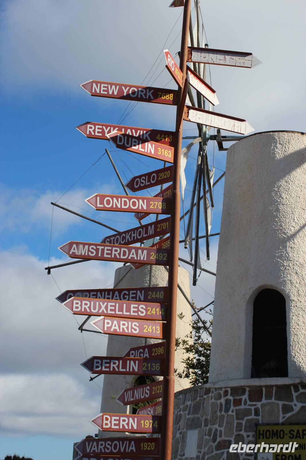 Kilometer zu verschiedenen Hauptstädten