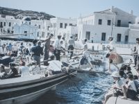 alte Fotos von Mykonos am Hafen