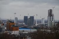 Greenwich, Blick auf die Stadt mit den Docklands und der Cable Car