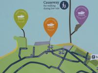 Darstellung der Übergangsmöglichkeiten per Boot u. zu Fuß St. Michael's Mount