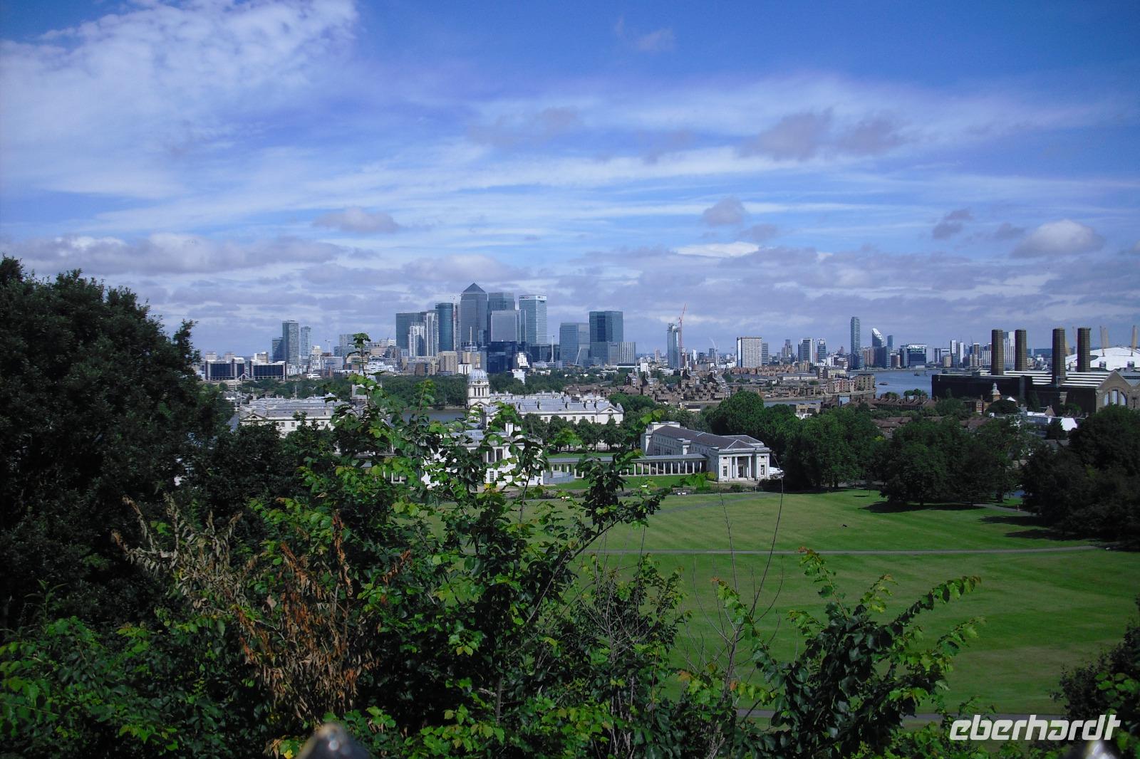 Blick vom Greenwich Park auf die Docklands