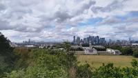 041 Greenwich, Ausblick vom Königlichen Observatorium, City, Old Royal Naval College und Canary Wharf