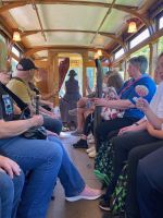 Tram mit stilvoller Fahrerin