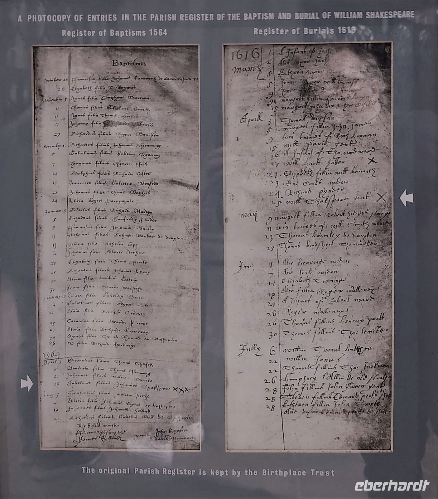 William Shakespeare -Einträge ins Geburts- und Steberegister