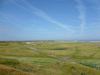 bewachsene Dünen und das Meer im Hintergrund