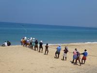 Indien, Kerala, Kovalem, Strand, Fischer bei der Arbeit